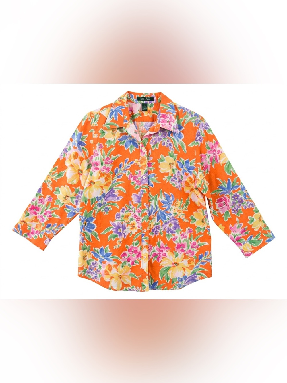 Lauren Ralph Lauren Orange Floral Cotton Button-Down Blouse Size M NWOT - Picture 1 of 6